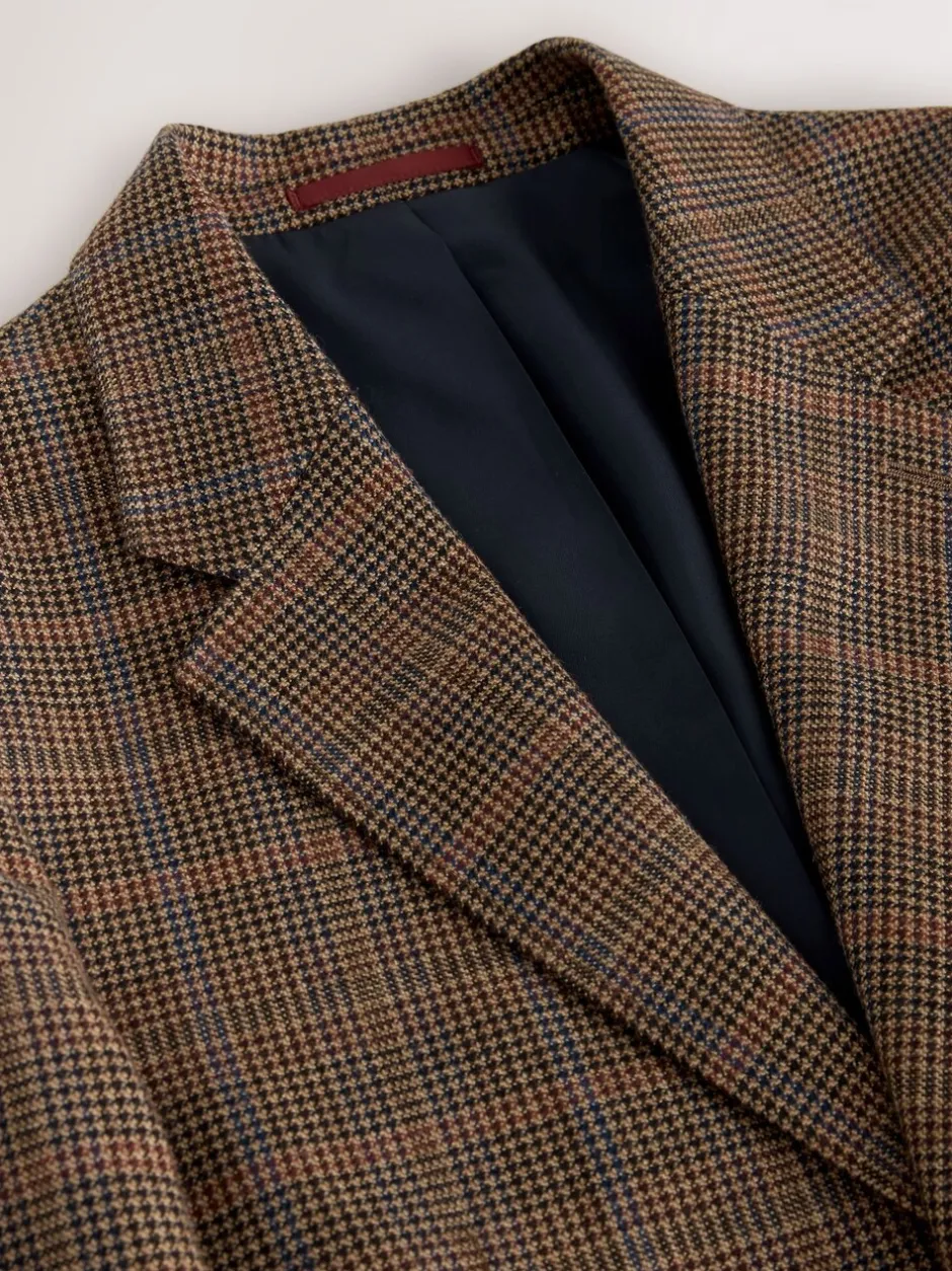 Pakken*Next Bruin/rood - Slim fit wolmix geruit pak: jack