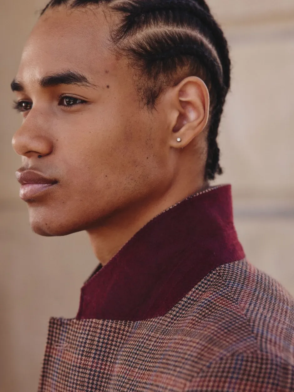 Pakken*Next Bruin/rood - Slim fit wolmix geruit pak: jack