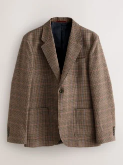 Pakken*Next Bruin/rood - Slim fit wolmix geruit pak: jack