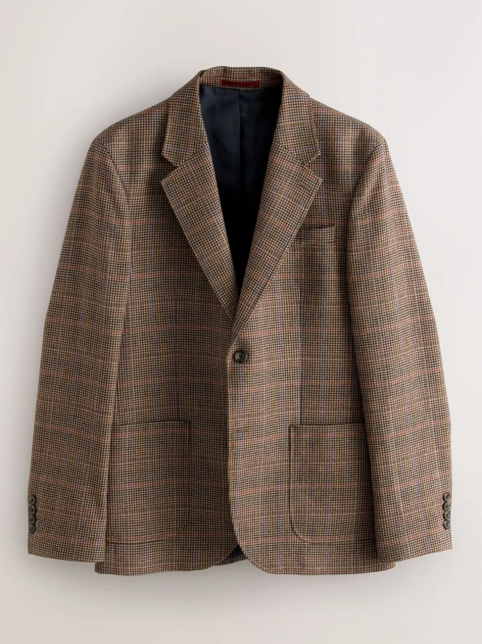 Pakken*Next Bruin/rood - Slim fit wolmix geruit pak: jack