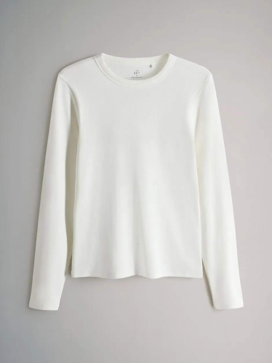Tops En T-Shirts*The Set Bruin/Roze/Wit/Strepen - van 5 geribbelde T-shirts met lange mouwen