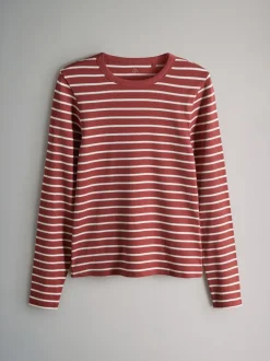Tops En T-Shirts*The Set Bruin/Roze/Wit/Strepen - van 5 geribbelde T-shirts met lange mouwen