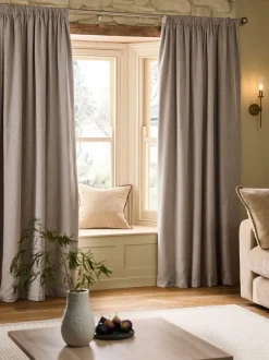Gordijnen|Gordijnen|Next Brushed Herringbone Pencil Pleat Blackout Thermal Curtains Natuurlijk