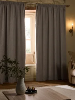 Gordijnen|Gordijnen|Next Brushed Herringbone Pencil Pleat Blackout Thermal Curtains Natuurlijk