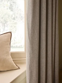 Gordijnen|Gordijnen|Next Brushed Herringbone Pencil Pleat Blackout Thermal Curtains Natuurlijk