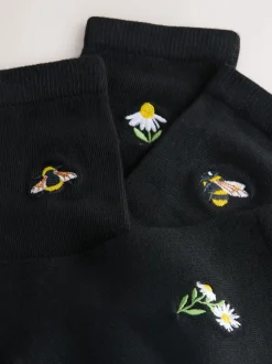 Sokken En Panty's|Next Bumble Bee - Set van 4 paar enkelsokken met geborduurd motief