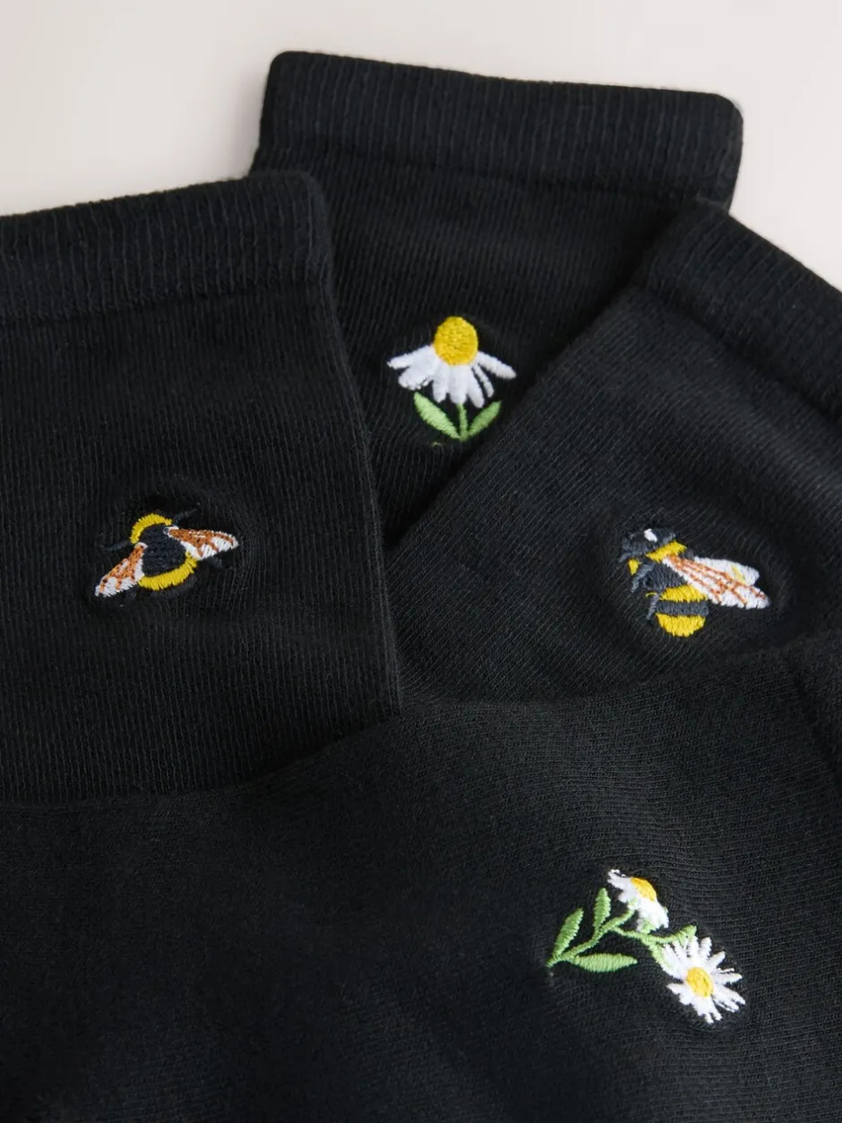 Sokken En Panty's|Next Bumble Bee - Set van 4 paar enkelsokken met geborduurd motief