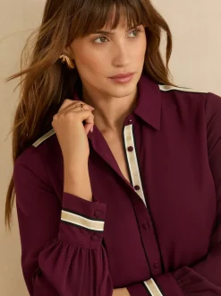 Gelegenheidskleding|Blouses En Overhemden|Love & Roses - overhemd met knopen en lange mouwen Burgundy Red Metallic