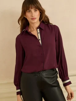 Gelegenheidskleding|Blouses En Overhemden|Love & Roses - overhemd met knopen en lange mouwen Burgundy Red Metallic