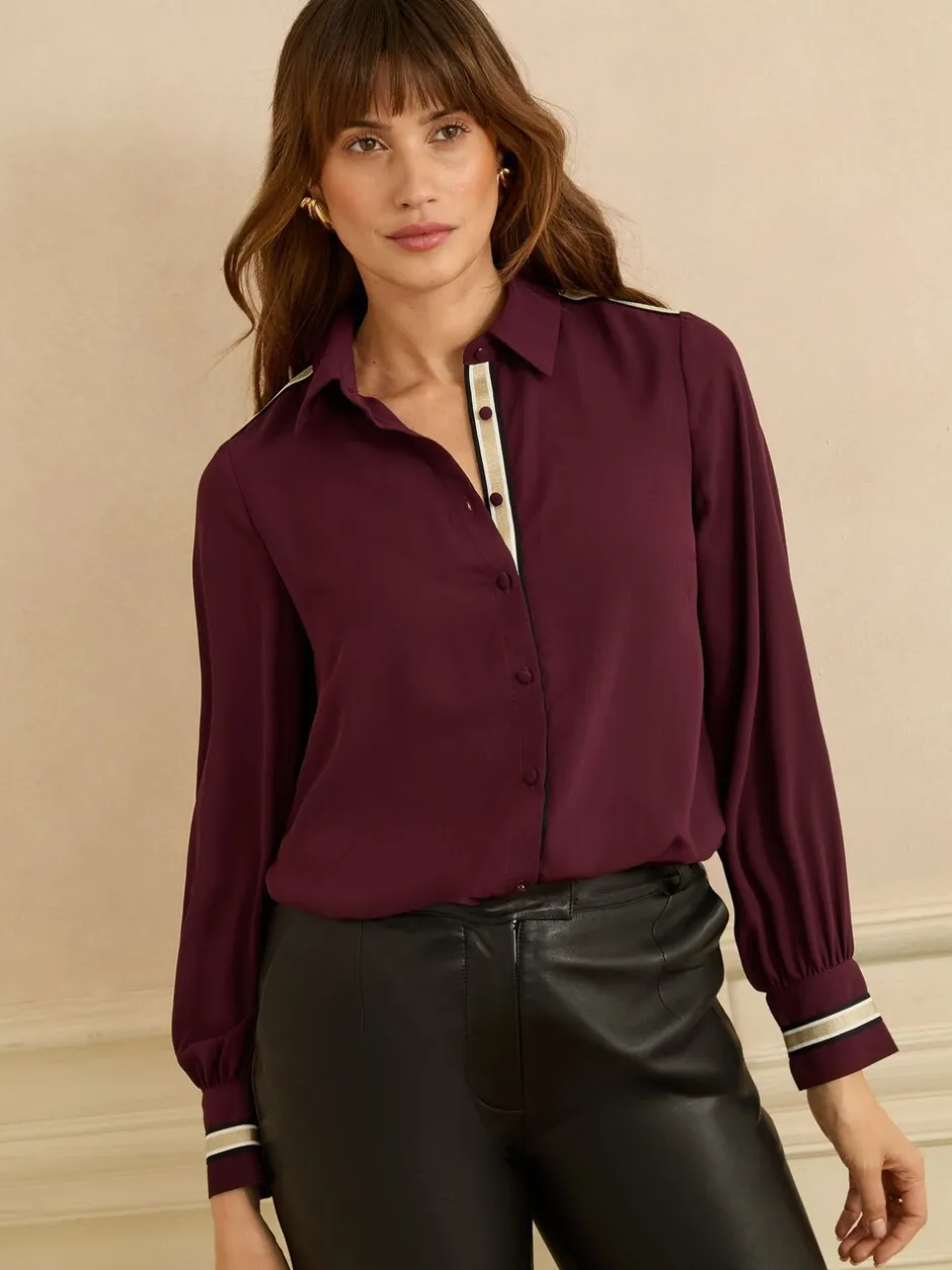 Gelegenheidskleding|Blouses En Overhemden|Love & Roses - overhemd met knopen en lange mouwen Burgundy Red Metallic