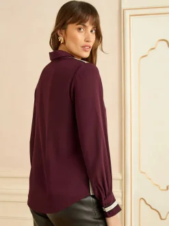 Gelegenheidskleding|Blouses En Overhemden|Love & Roses - overhemd met knopen en lange mouwen Burgundy Red Metallic