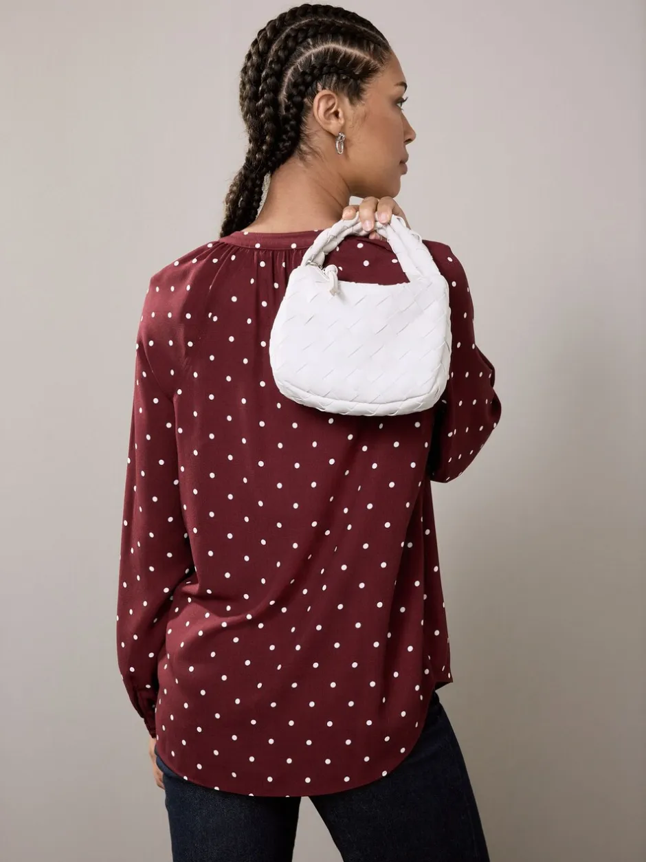 Blouses En Overhemden|Next Burgundy Red Polka Dot - Blouse met V-hals en lange mouwen