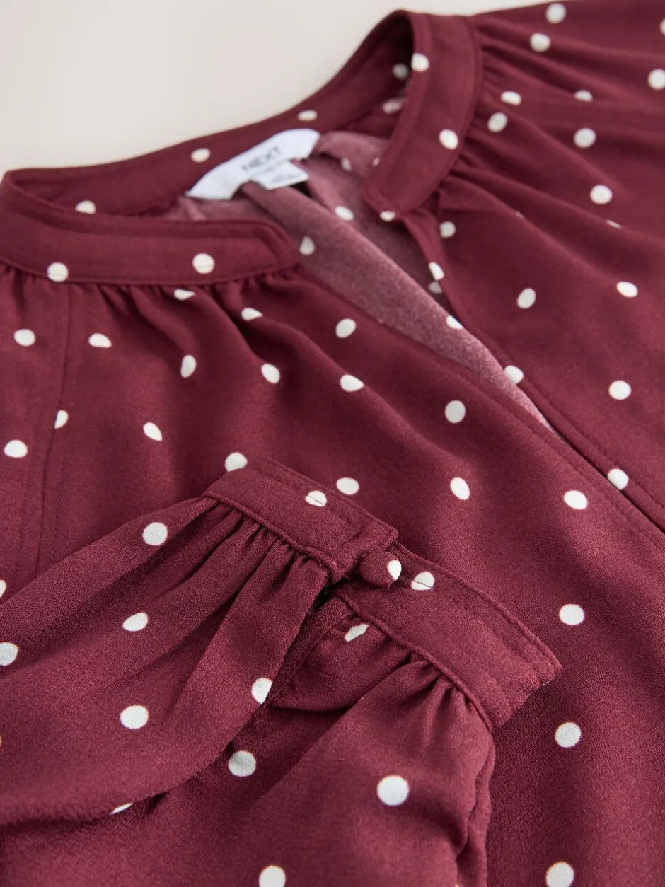 Blouses En Overhemden|Next Burgundy Red Polka Dot - Blouse met V-hals en lange mouwen