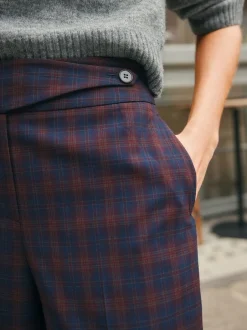Kostuums En Werkkleding|Broeken*Next Burgundy Red/Navy Blue Check - Ruit Wijde pijpen Tailored Broeken