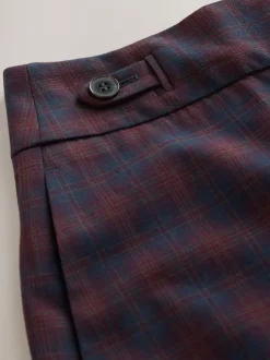 Kostuums En Werkkleding|Broeken*Next Burgundy Red/Navy Blue Check - Ruit Wijde pijpen Tailored Broeken