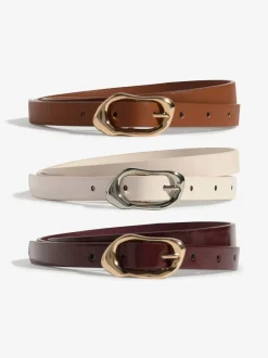 Ceintuurs|Lipsy Burgundy, Tan & Cream - Skinny Belts 3 Pack Burgundy, Tan & Cream