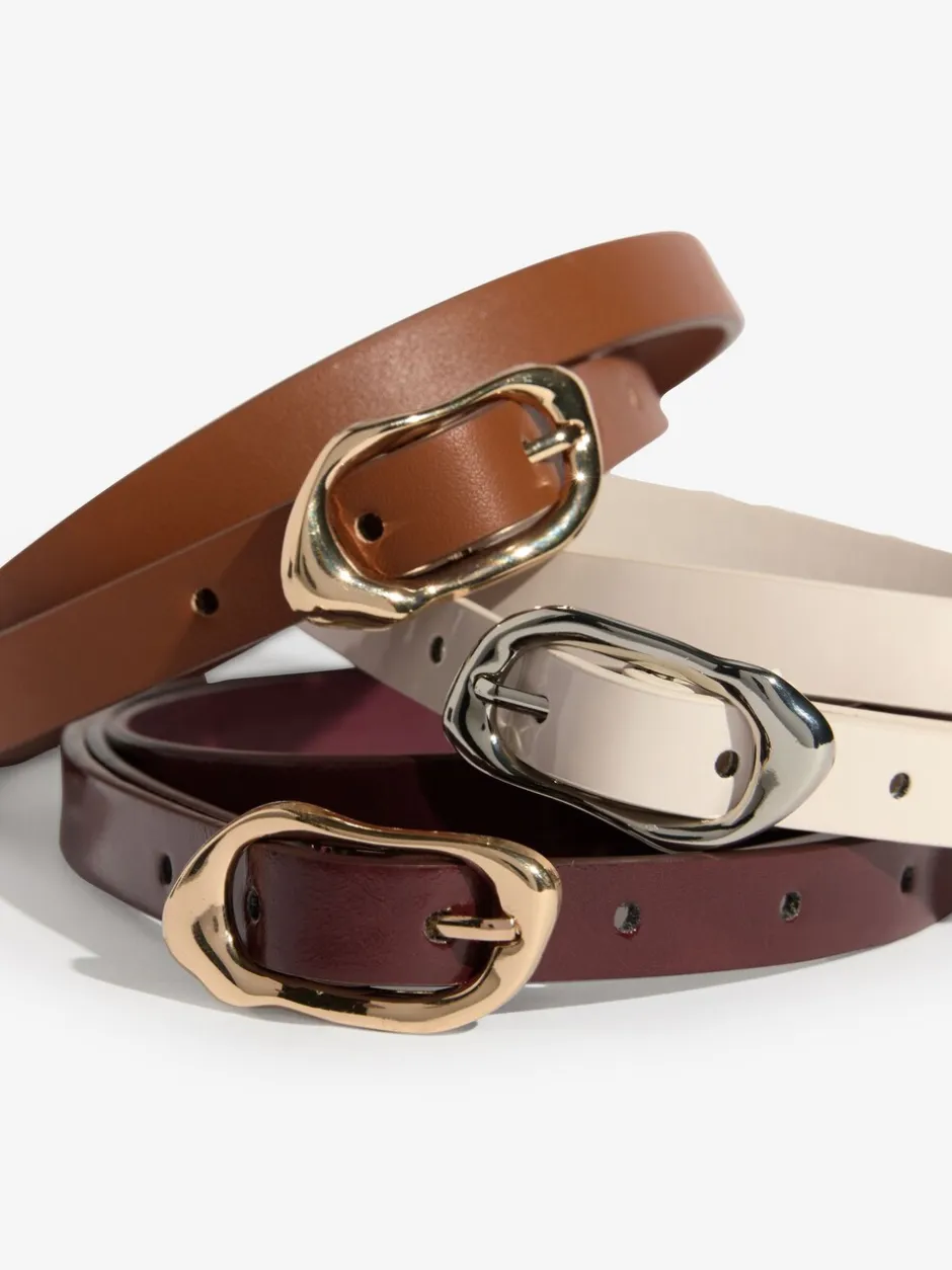 Ceintuurs|Lipsy Burgundy, Tan & Cream - Skinny Belts 3 Pack Burgundy, Tan & Cream