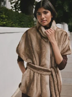 Jassen En Jacks|Next Camel - Faux Fur Tie Waisted Gilet