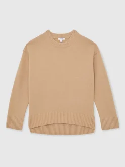 Gebreide Kleding|Reiss Camel - Ella wollen kasjmier trui met ronde hals