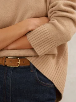 Gebreide Kleding|Reiss Camel - Ella wollen kasjmier trui met ronde hals