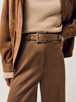 Ceintuurs|Reiss - Brompton leren riem met vierkante gesp Camel/taupe