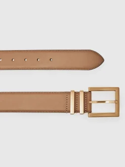 Ceintuurs|Reiss - Brompton leren riem met vierkante gesp Camel/taupe