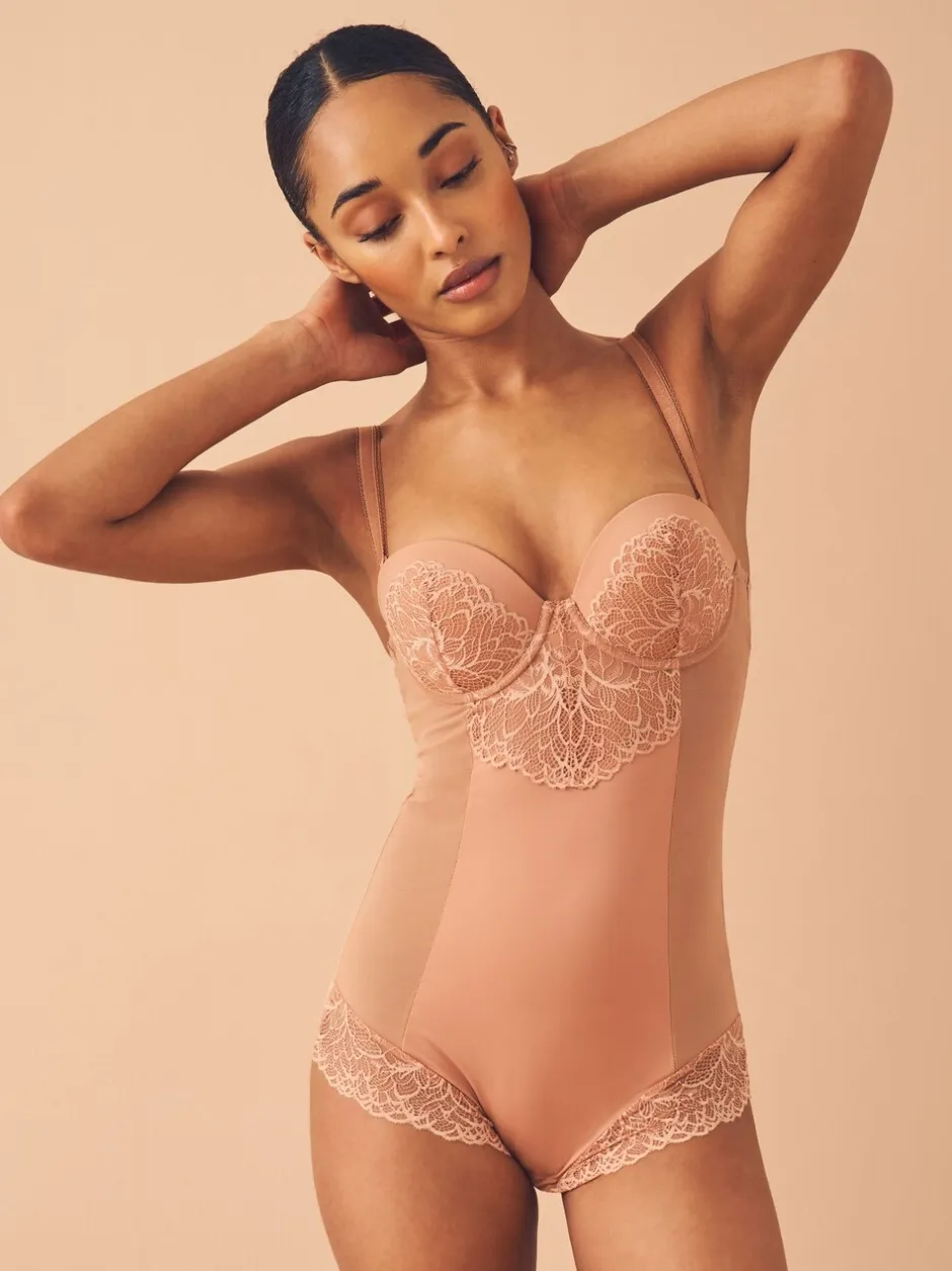 Shapewear|Next - Kanten body met cups en sterke buikcorrectie Caramel-nude