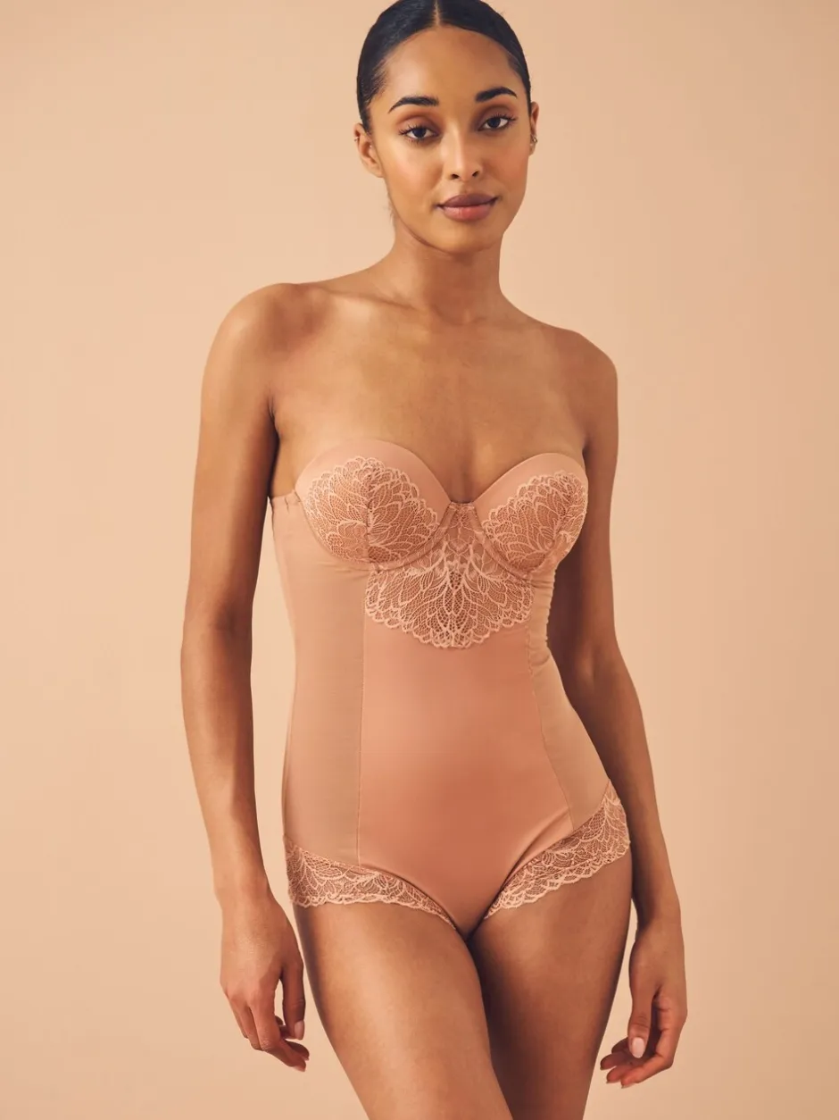 Shapewear|Next - Kanten body met cups en sterke buikcorrectie Caramel-nude