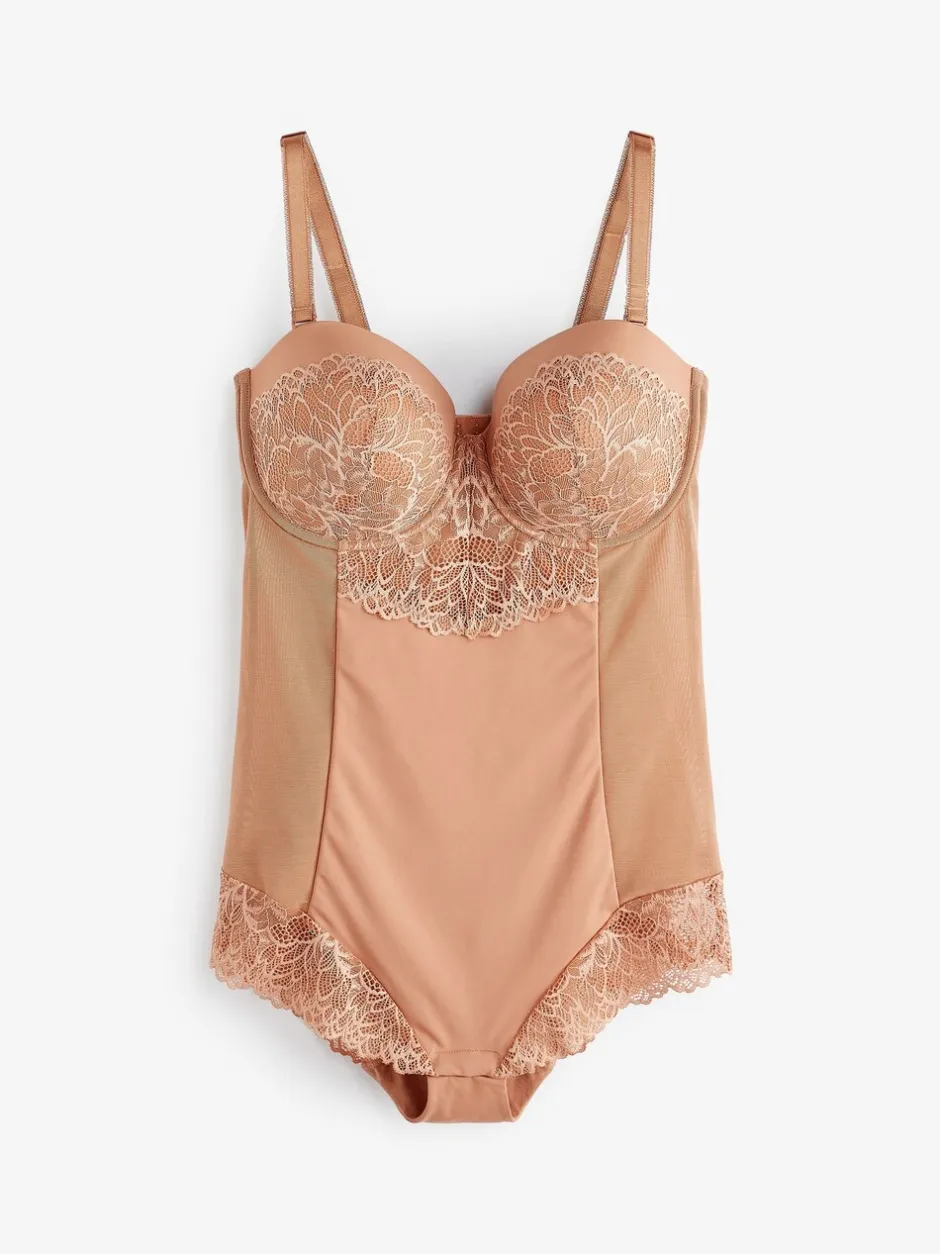 Shapewear|Next - Kanten body met cups en sterke buikcorrectie Caramel-nude