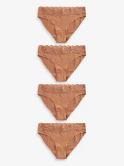 Onderbroeken*Next Caramel-nude - Katoenen kanten slipjes 4 stuks