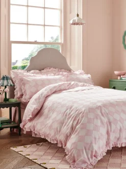 Beddengoedsets En Dekbedovertrekken|Cath Kidston 100% Cotton Duvet Cover and Pillowcase Set Pink Diamond Frill