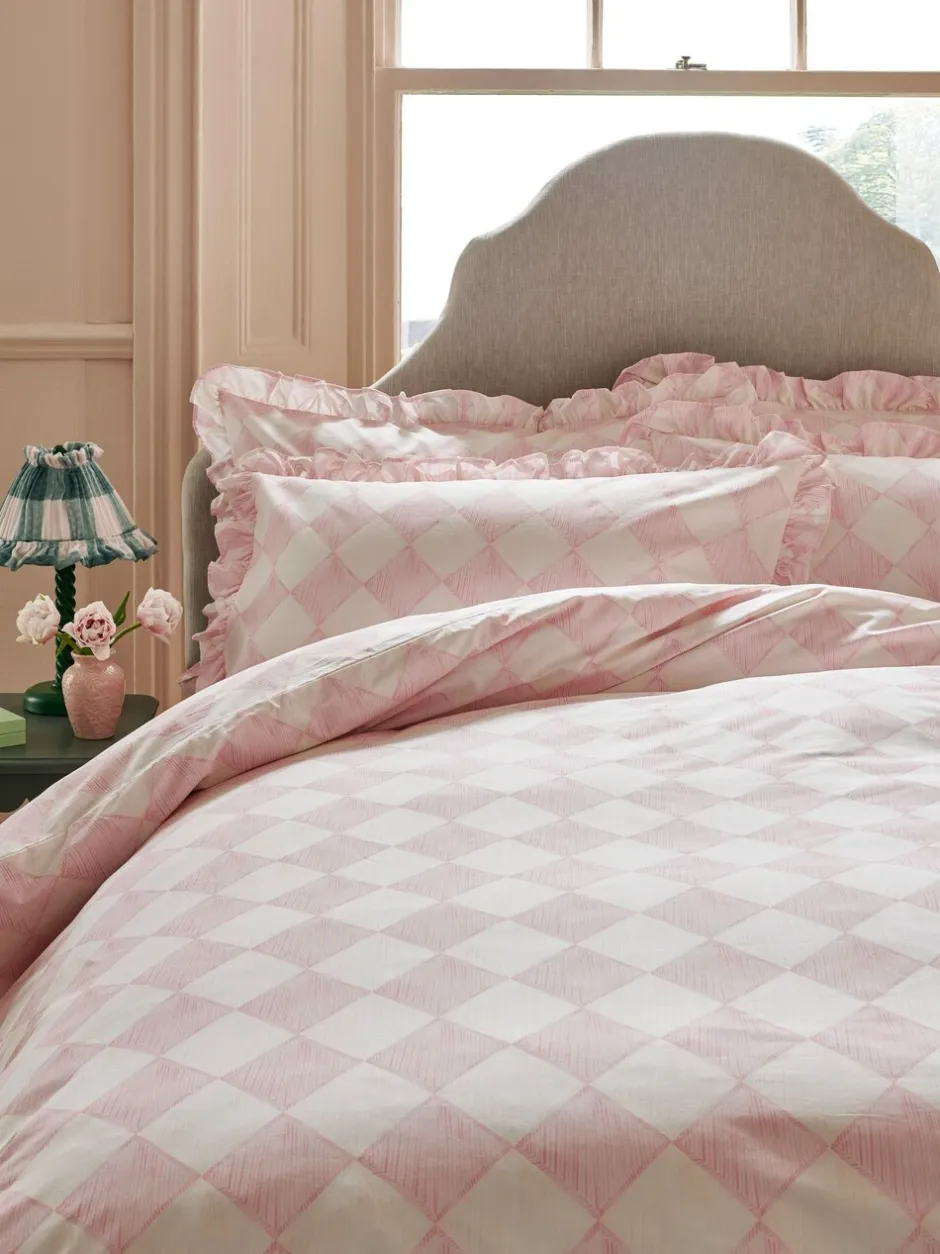 Beddengoedsets En Dekbedovertrekken|Cath Kidston 100% Cotton Duvet Cover and Pillowcase Set Pink Diamond Frill