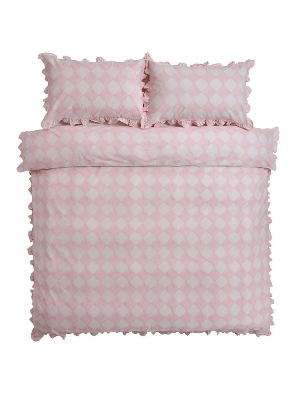 Beddengoedsets En Dekbedovertrekken|Cath Kidston 100% Cotton Duvet Cover and Pillowcase Set Pink Diamond Frill