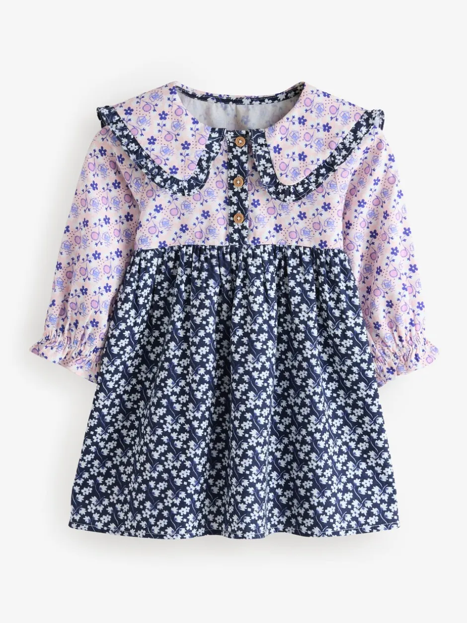 Jurken|Jurken*Next Cath Kidston Multi Navy Ditsy - Jurkje met kraag en lange mouwen (3mnd-8jr)
