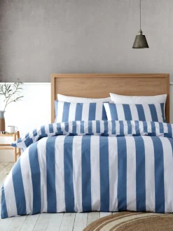 Catherine Lansfield*Catherine Lansfield - Cove - Omkeerbare gestreepte dekbedovertrekset Chambray blauw