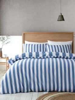 Catherine Lansfield*Catherine Lansfield - Cove - Omkeerbare gestreepte dekbedovertrekset Chambray blauw