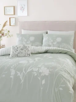 Catherine Lansfield|Catherine Lansfield - Meadowsweet omkeerbare dekbedovertrekset met bloemenprint Groen/wit