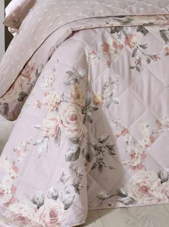 Catherine Lansfield|Catherine Lansfield - Omkeerbare doorgestikte Canterbury bedsprei met bloemenprint Roze