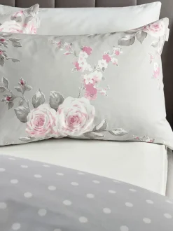 Catherine Lansfield|Catherine Lansfield - Set van Canterbury dekbedovertrek en kussensloop met bloemenprint Grijs
