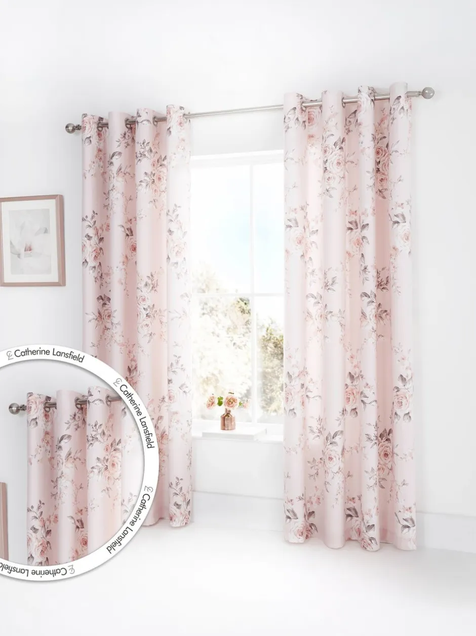 Catherine Lansfield|Gordijnen|Catherine Lansfield Canterbury ringgordijnen met bloemenprint Roze