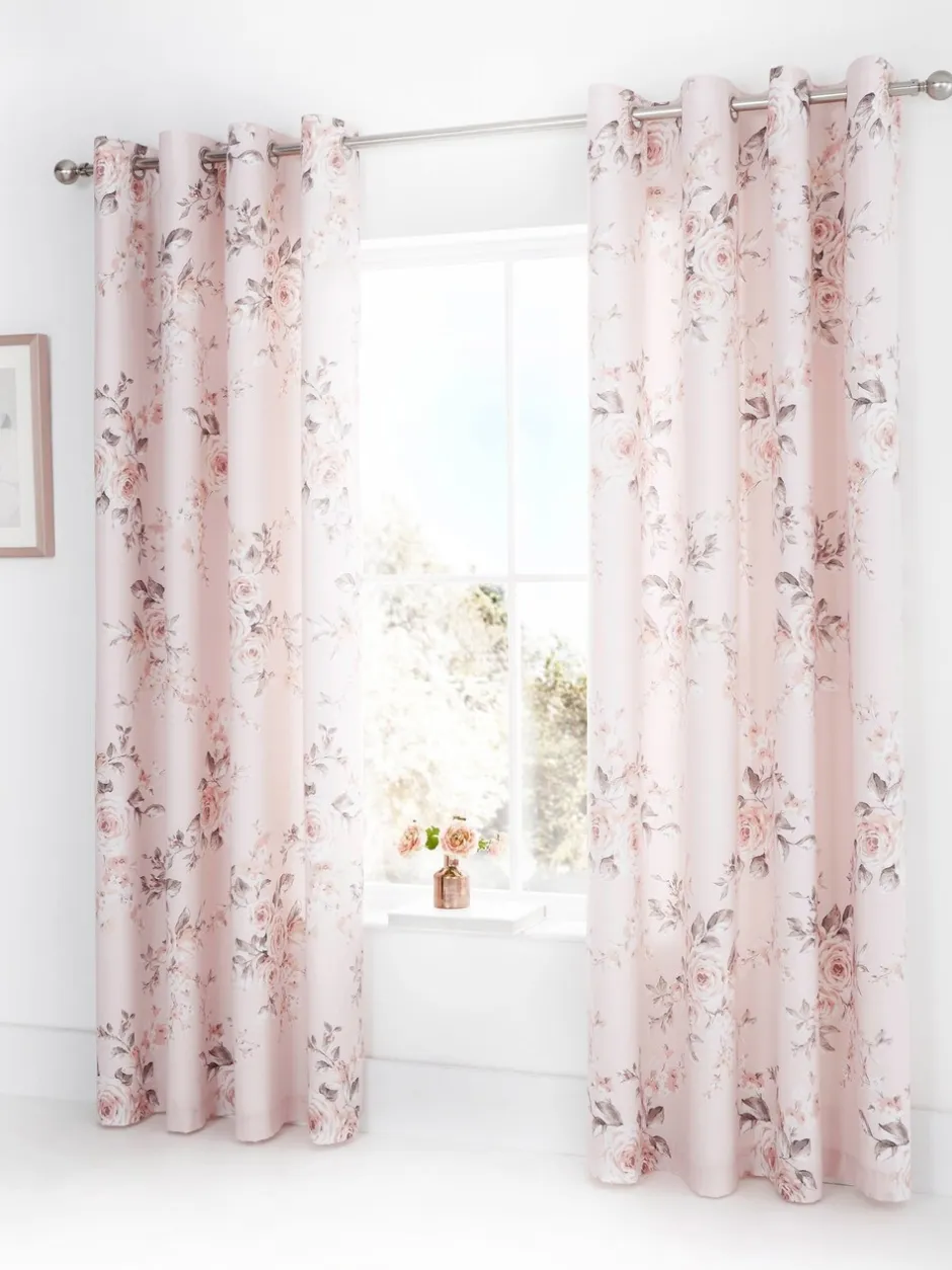Catherine Lansfield|Gordijnen|Catherine Lansfield Canterbury ringgordijnen met bloemenprint Roze