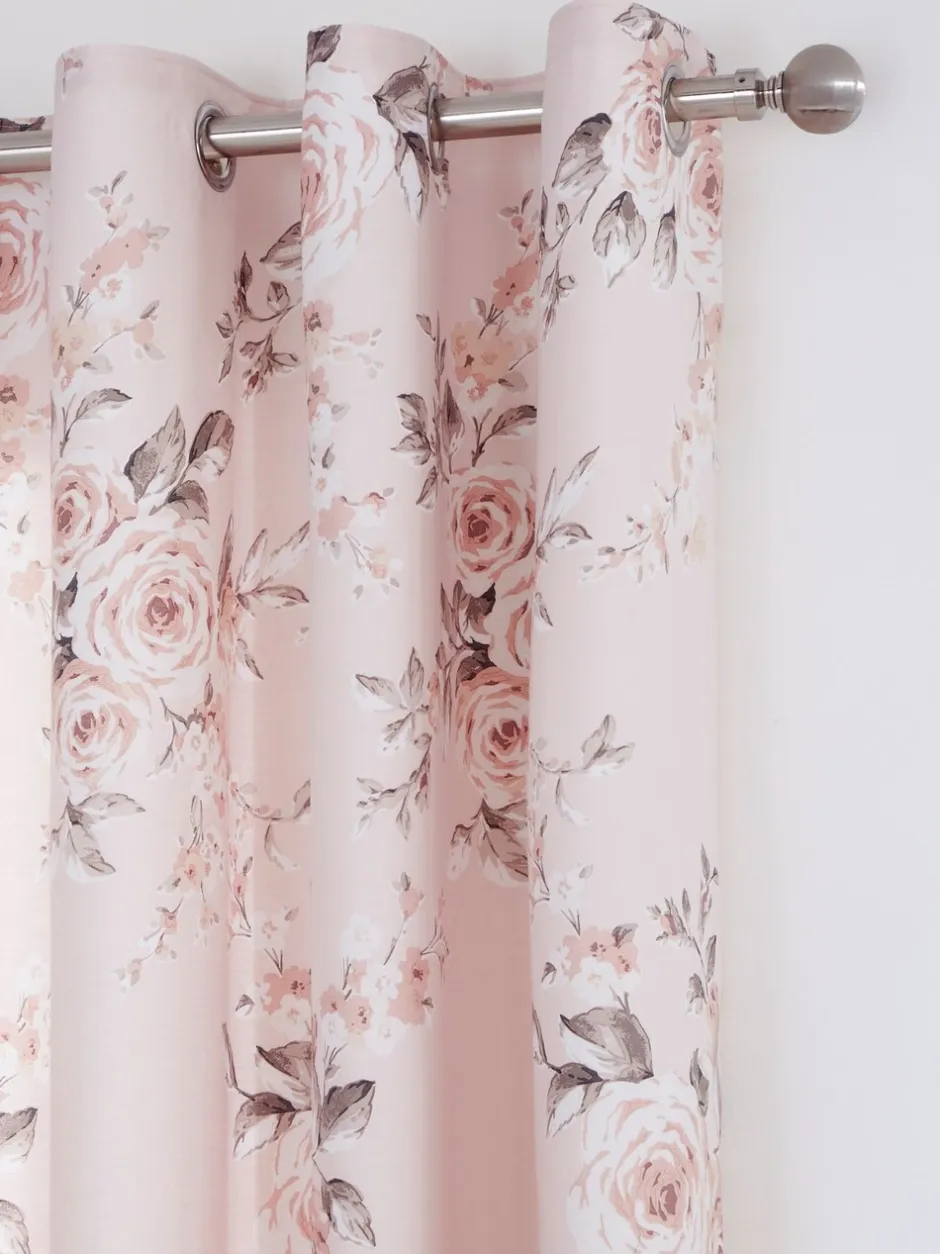 Catherine Lansfield|Gordijnen|Catherine Lansfield Canterbury ringgordijnen met bloemenprint Roze