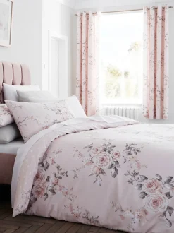Catherine Lansfield|Gordijnen|Catherine Lansfield Canterbury ringgordijnen met bloemenprint Roze