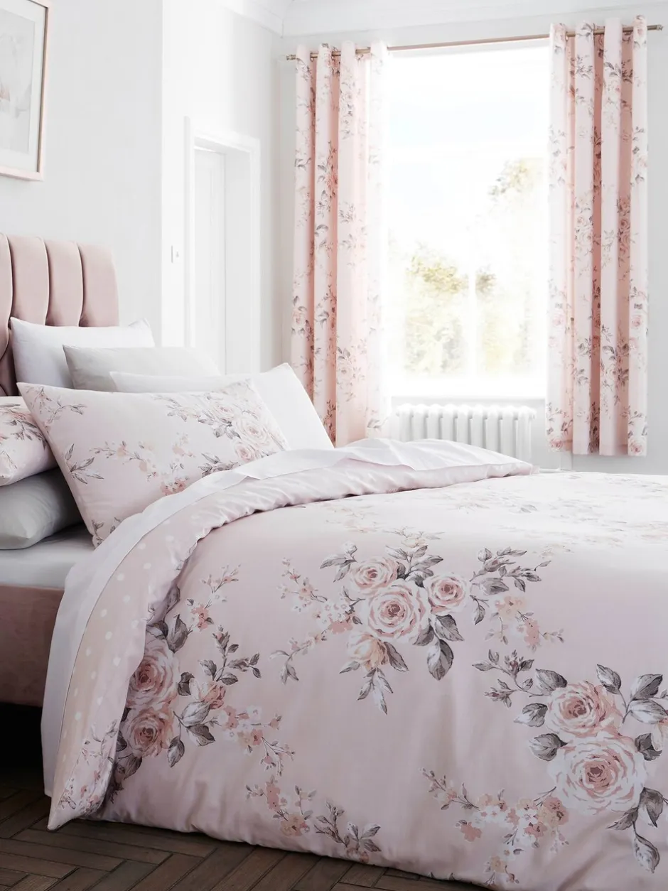 Catherine Lansfield|Gordijnen|Catherine Lansfield Canterbury ringgordijnen met bloemenprint Roze