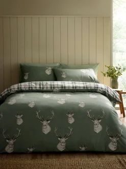 Catherine Lansfield|Catherine Lansfield Christmas Stag Check Reversible Duvet Cover Set