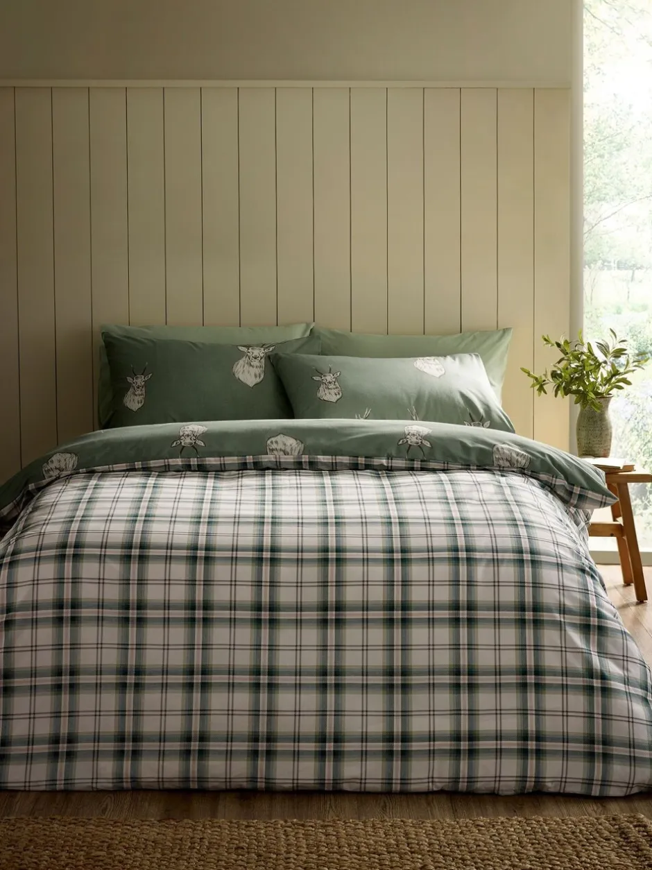 Catherine Lansfield|Catherine Lansfield Christmas Stag Check Reversible Duvet Cover Set