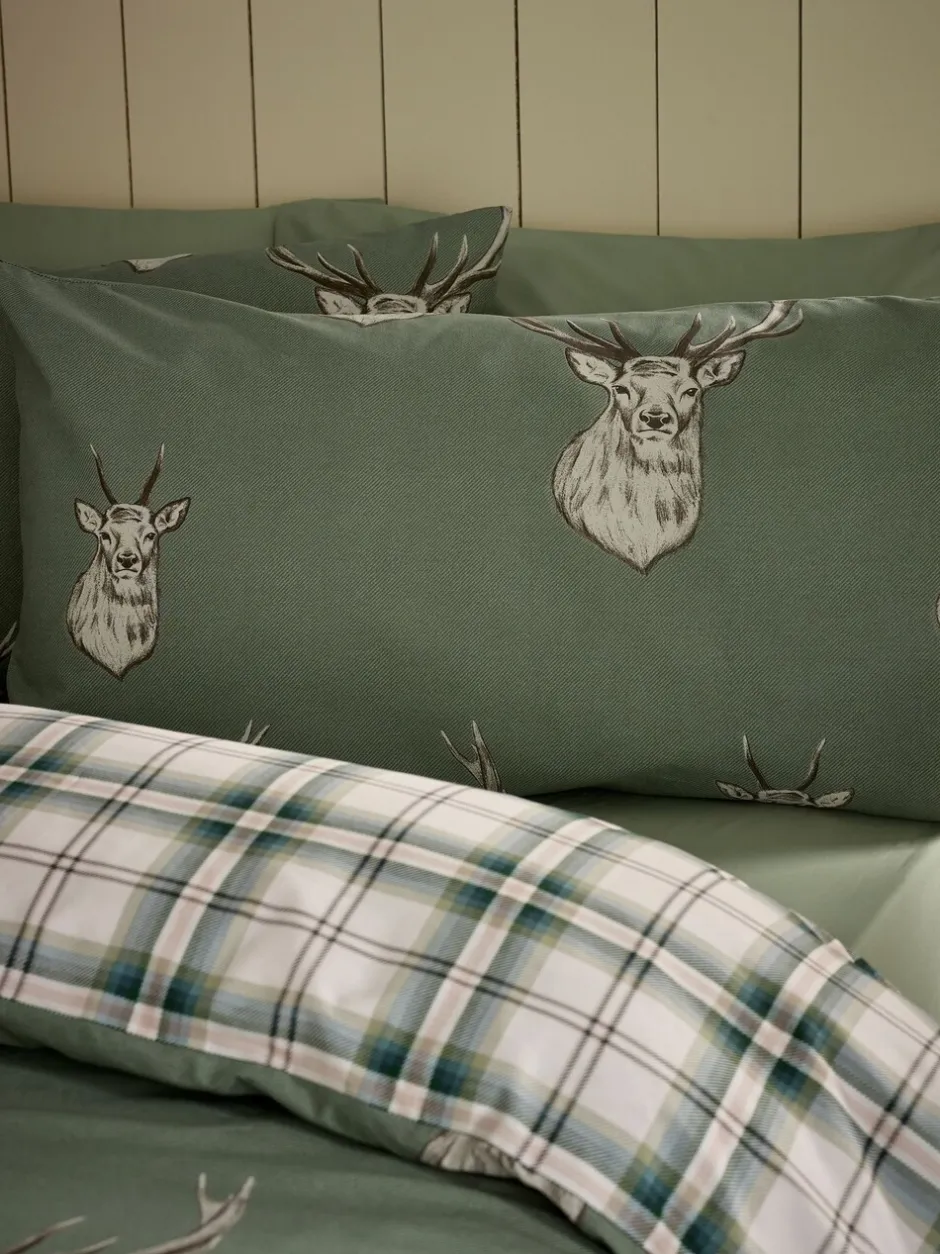 Catherine Lansfield|Catherine Lansfield Christmas Stag Check Reversible Duvet Cover Set