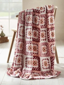 Catherine Lansfield|Catherine Lansfield Crochet Print Blanket Throw Roze