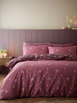 Catherine Lansfield|Beddengoedsets En Dekbedovertrekken|Catherine Lansfield Enchanted Twilight dekbedovertrek met dierenprint en kussensloop Paarsrood