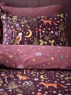 Catherine Lansfield|Beddengoedsets En Dekbedovertrekken|Catherine Lansfield Enchanted Twilight dekbedovertrek met dierenprint en kussensloop Paarsrood